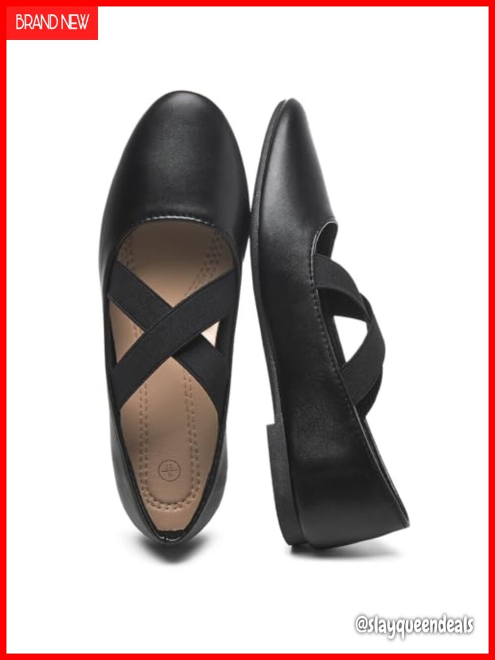 Waluzs Women's Ballet Mary Jane Flats with Criss Cross Elastic Strap Faux